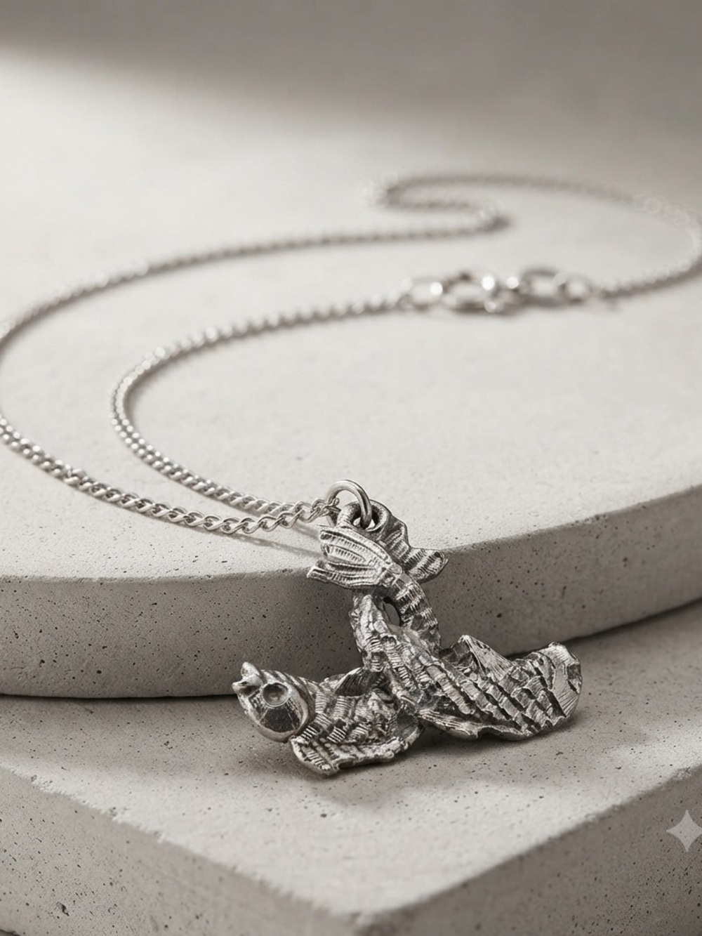 Vintage Silver-Tone Double Fish / Koi Pendant Necklace
